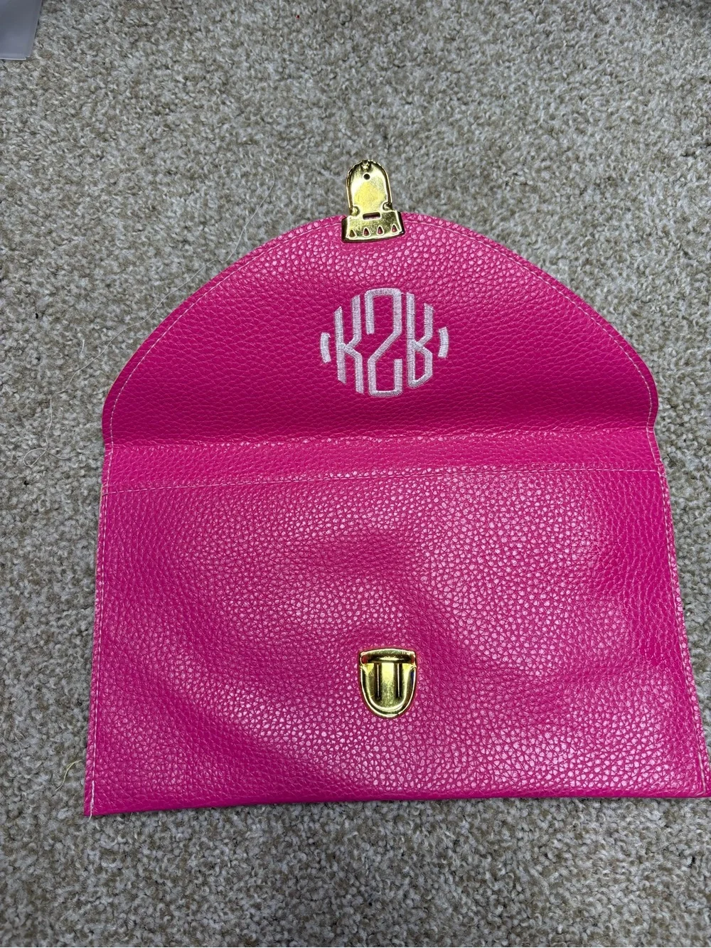 Monogrammed Pink Leather Envelope Clutch - Gold Hardware